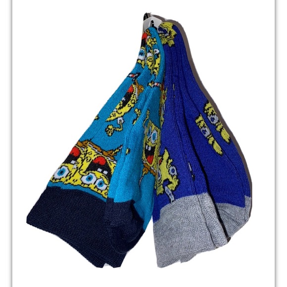 SpongeBob Crew Socks 2 Pair Men 8-12 Green Blue Nickelodeon Square Pants NEW! - Picture 6 of 12